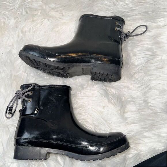 Sperry Women's Black Walker Turk Waterproof Rain Boots Size 6 Tie Back Slip-on - Picture 6 of 13